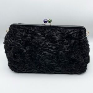 STAUD Oversized Curly Wool Clutch In Black NWT